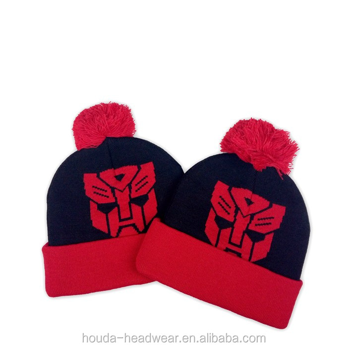 Wholesale warm fashion pom pom free knitting pattern hat jacquard beanie