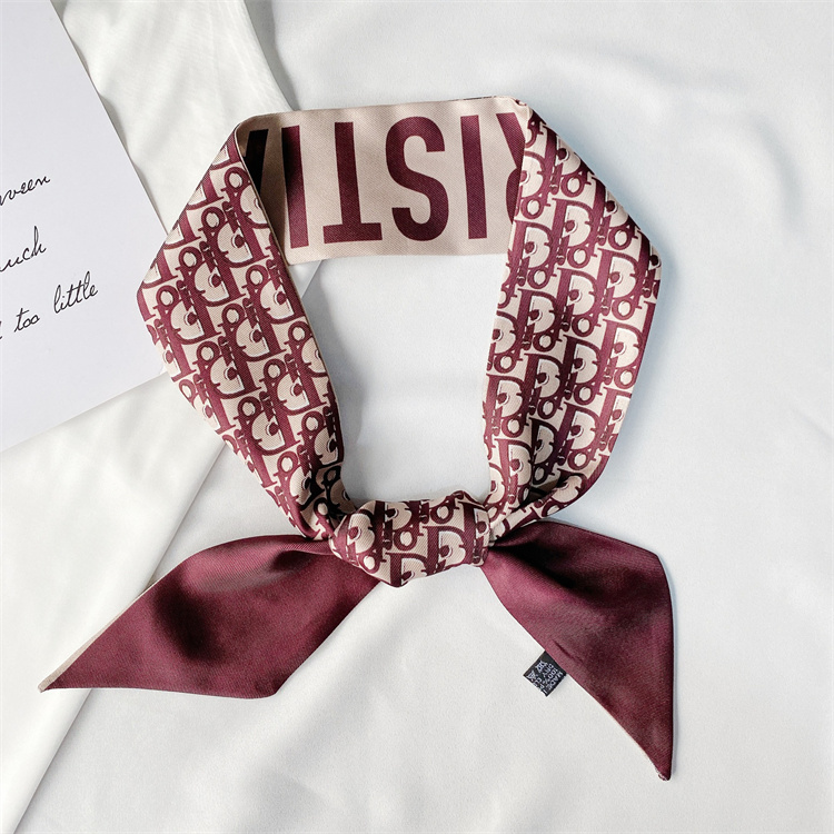 Custom Low Moq Big Custom Women Digital Printing Satin Silk Scarf Hair Long Narrow Ribbon Polyester Ethicon Soie Scarves Ladies