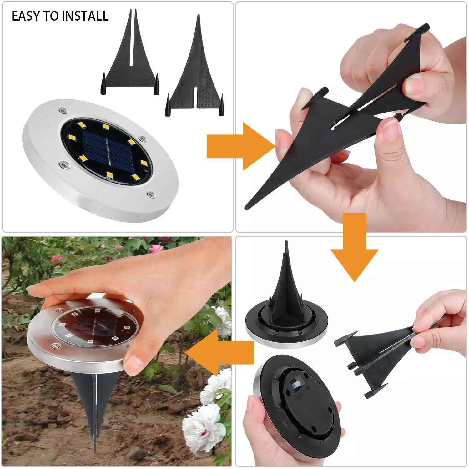 China factory stainless steel 8 lamp beads ground LED outdoor lawn garden ip65 solar garden light led light