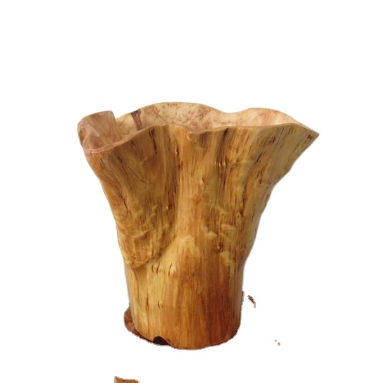 Root carving bucket dried flower barrels of solid wood handicraft Durable design Natural Root food fruit wood bowl