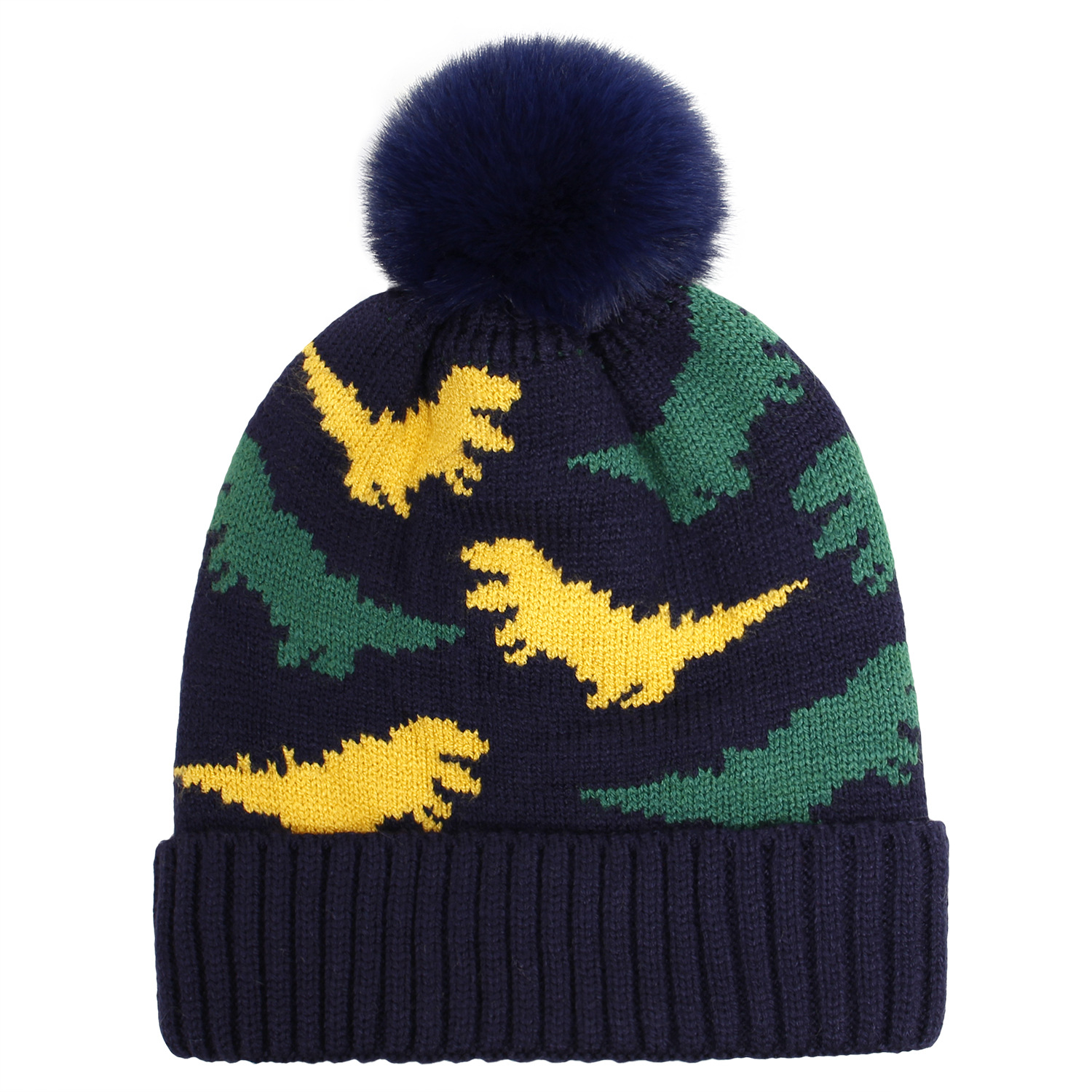 2022 Warm Lining Kid Winter Hats With Pom Custom Jacquard Knitted Baby Beanie Hat