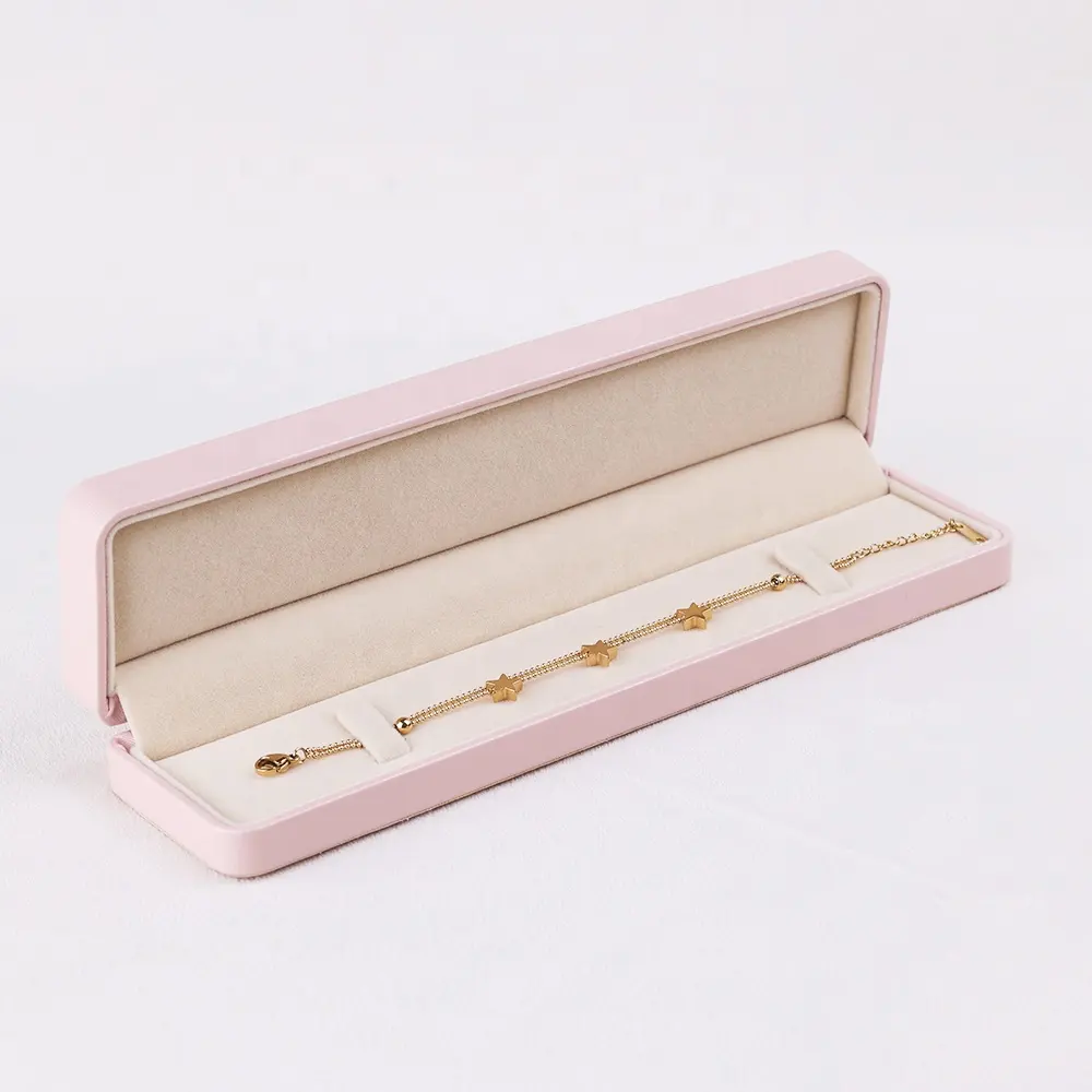 Custom Luxury Pink Pu Leather Jewelry Box Gift Packing Bracelet Earring Necklace Ring Box