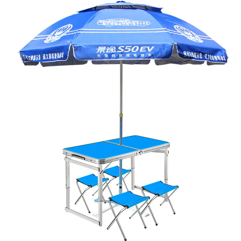 outdoor Aluminium Portable Picnic Camping promotion Table with 4 Chairs garden BBQ beach umbrella with chair folding