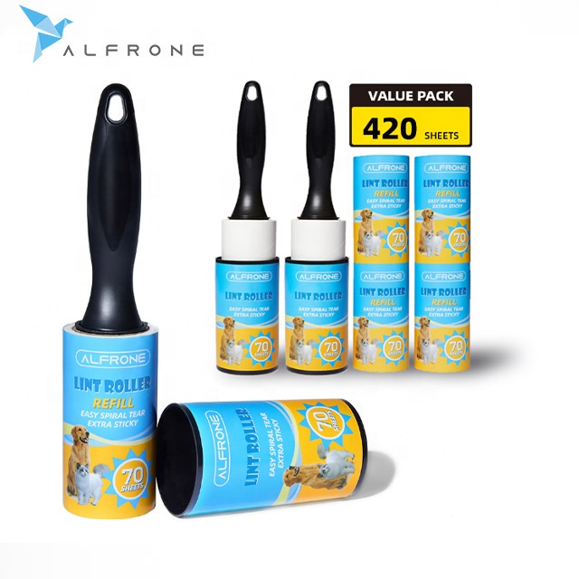Ворсовые ролики ALFRONE для домашних животных, очень липкие, Мега Упаковка из 420 листов, 6 наполнителей, 2 многоразовых ручки с крышками