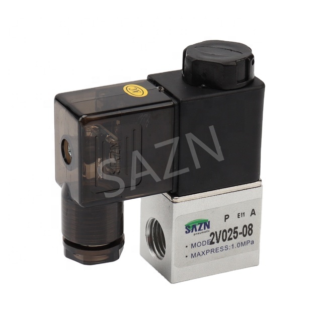 Airtac 2V025-06 1/4 "2/2 способ Алюминиевый пневматический нормально закрытый ходовые непосредственные действующие с подачей возуха электрический 12V 24V электромагнитный клапан