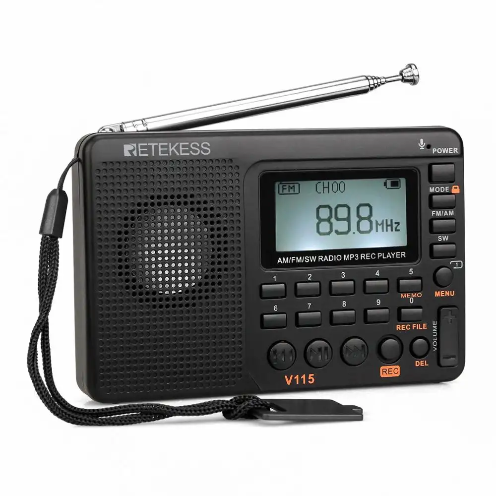 English Spanish FM AM SW MP3 player 1000 mah battery am fm portable radio Retekess V-115