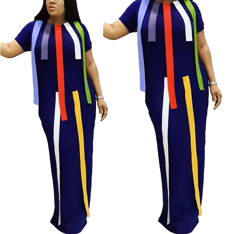 Spring Crew-Neck Solid Color Patchwork Casual Loose Short Sleeve Dresses For Women New Arrivals 2020