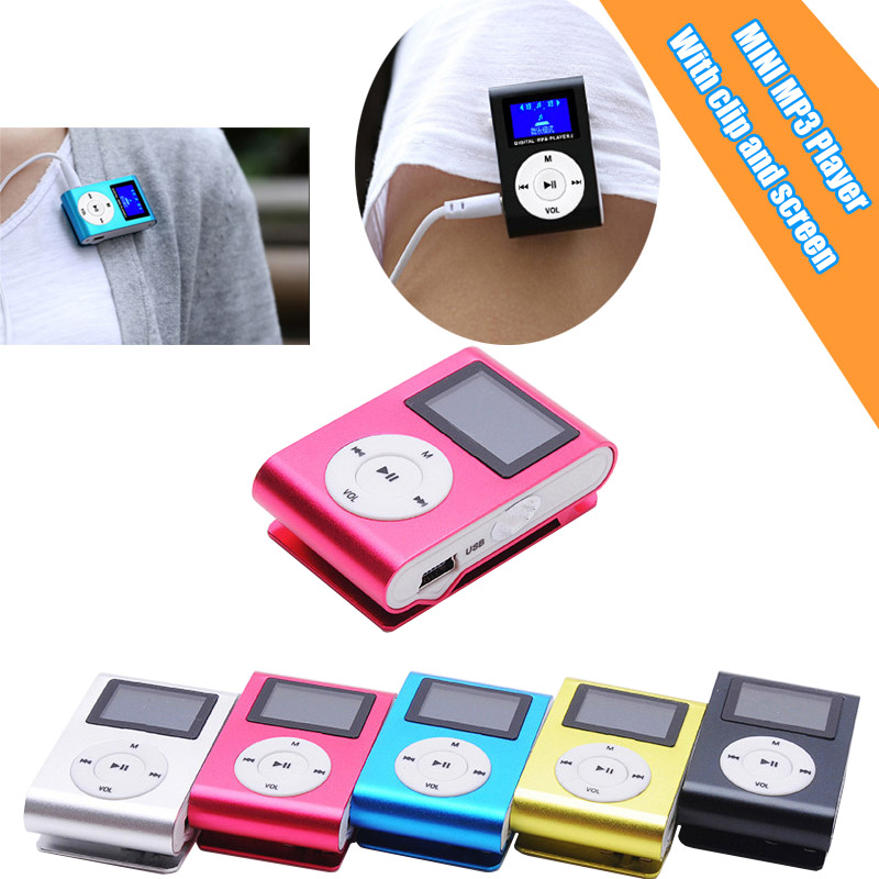 Бесплатная доставка, цветной металлический мини MP3-плеер с зажимом и ЖК-экраном 1,2 дюйма и поддержкой FM, слот для Micro SD TF, портативный музыкальный плеер