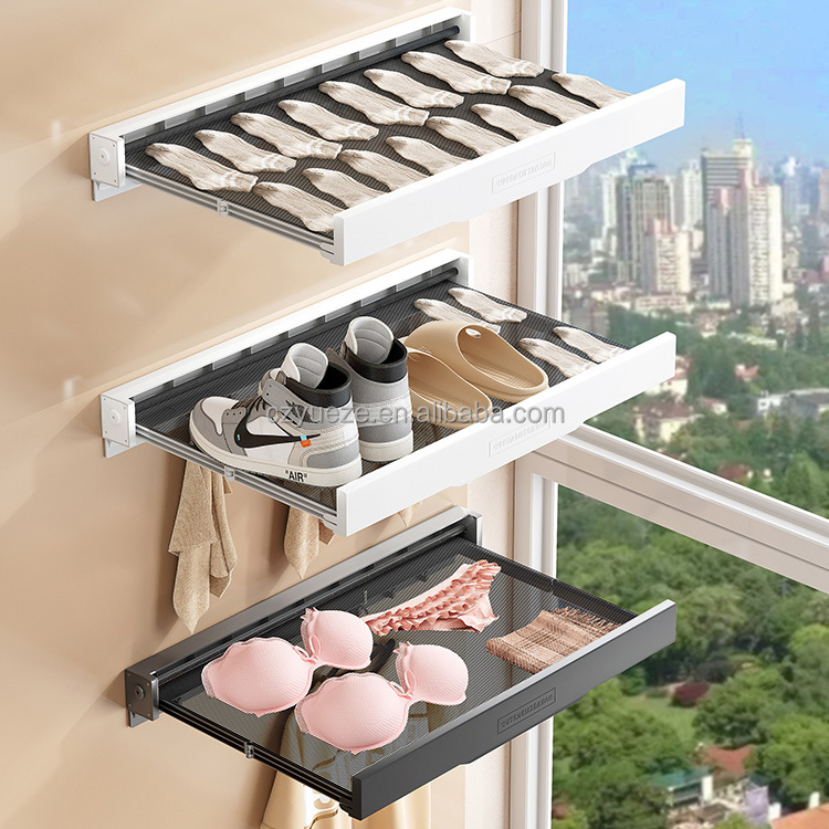 New Bathroom Accessories With Hook Folding Telescopic Towel Rack Wall-Mounted Foldable Clothes Dryer Rack With Hooks