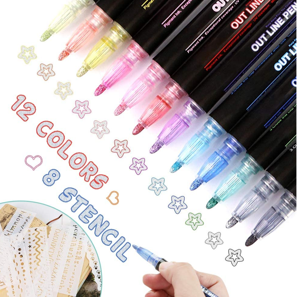 12 Colors double line marker pen outline markers Double Line Gift Card Writing Drawing Pens Double Line Outline Pen