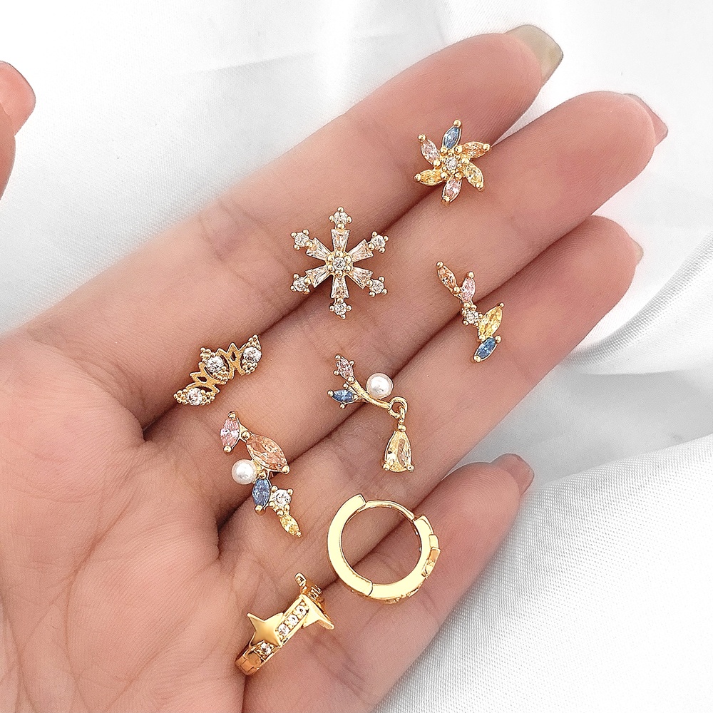 2021 high quality pearl colorful flower earrings trendy leaf retro designer mix color earrings stud earrings
