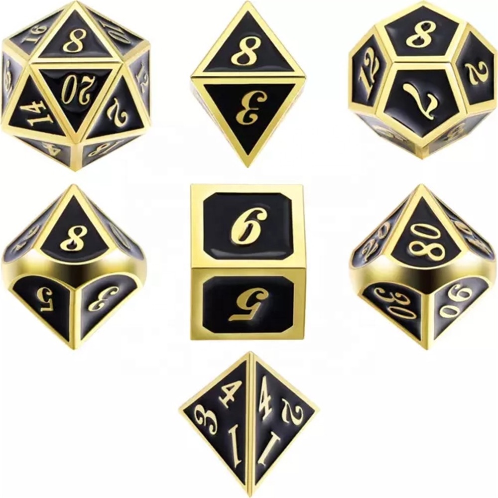 Polyhedral metal dice Black enamel dice metal dnd dice set 7 d6 d20 d4 d12 d24