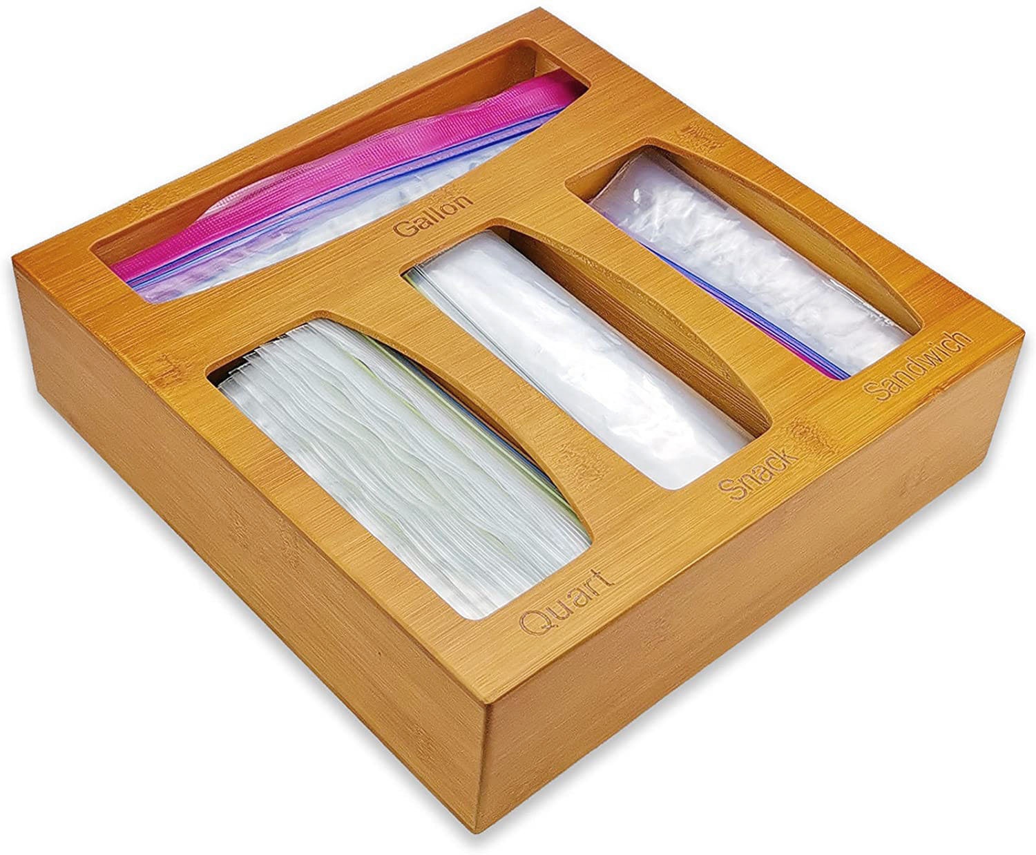 Adjustable Cutlery Drawer Food Bag Storage Organizer Kitchen Ziplock Organizer Bamboo Food Storage Bag Holder
