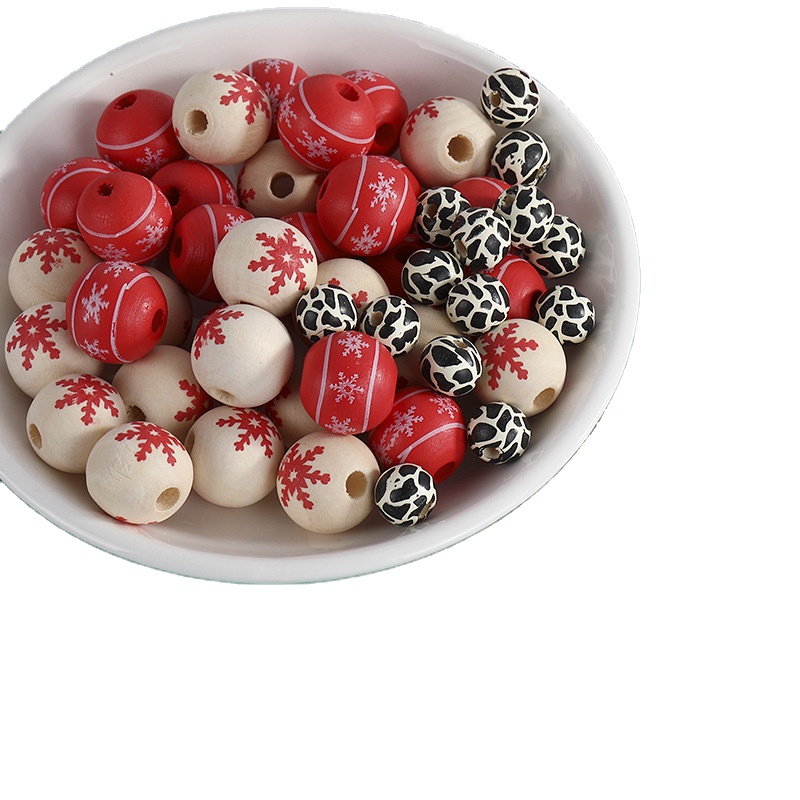 Hobbyworker Halloween Snowflake Printed Round Wooden Beads for Diy Jewelry Making