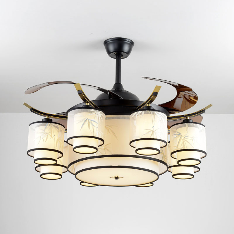 Modern 48 Inch 3 Hidden Blade Retractable Ceiling Fan Lamp Crystal Chandelier Household Sitting Room Electrical Invisible Light