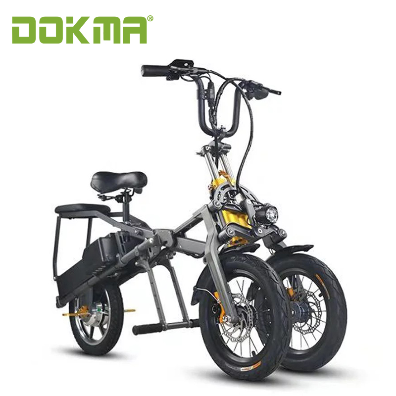 Dokma 3-х колесный электрический самокат трехколесный велосипед 14 дюймов Электрический для е-байка с литиевой батареей, способный преодолевать Броды для взрослых