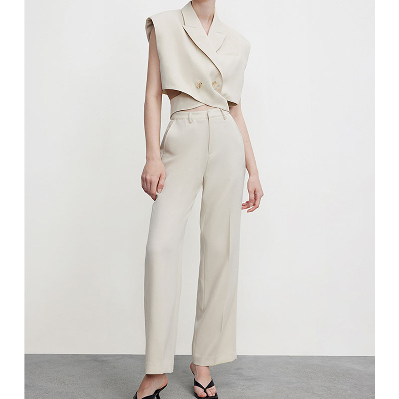 2021 New Arrival Women Suits V-Neck Solid Color Crop Top Vest Casual Suit Classic Suit
