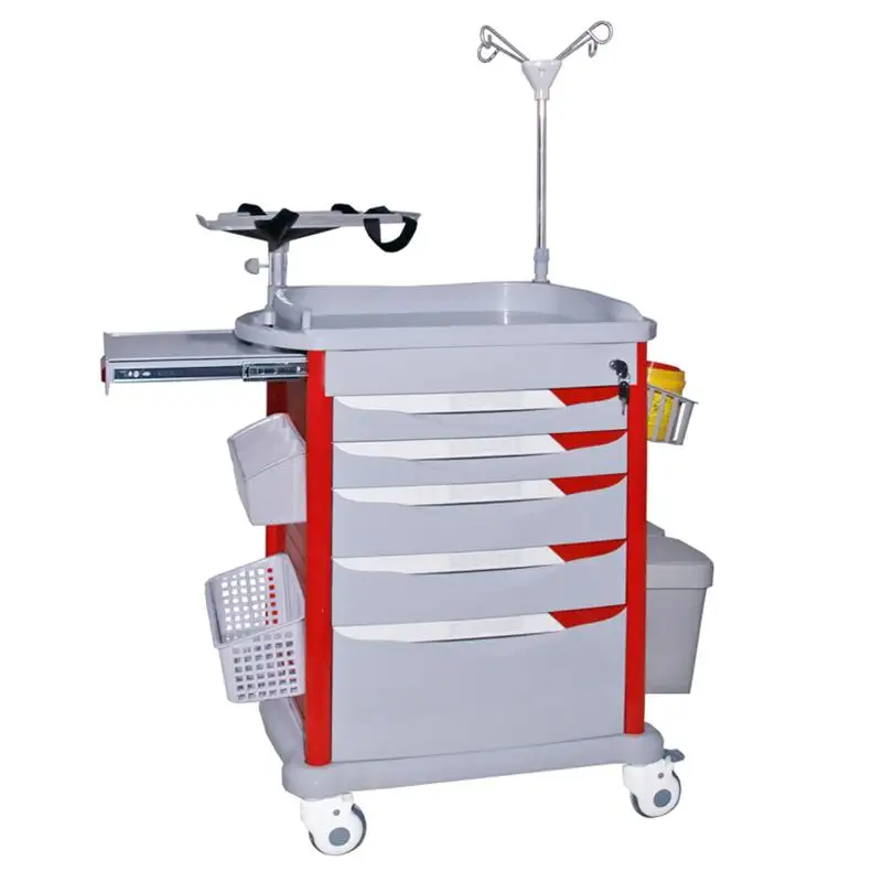 YFS-005 Hospital Luxurious ABS Emergency Medical Crash Cart Trolley With Drawers