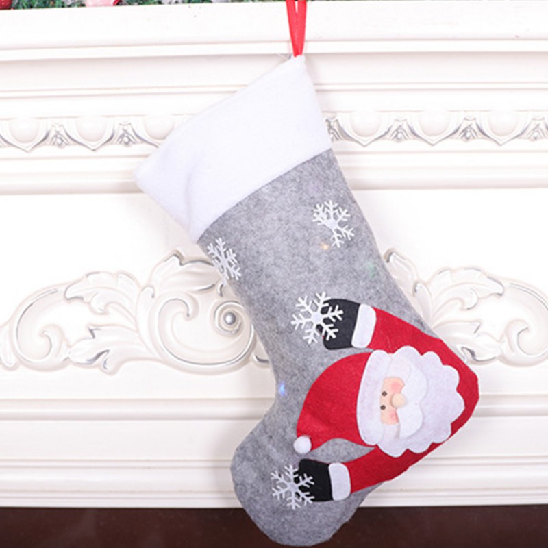 Led Snowman Santa Elk Bear Printing Xmas Candy Gift Bag Christmas Stockings Socks Fireplace Xmas stocking