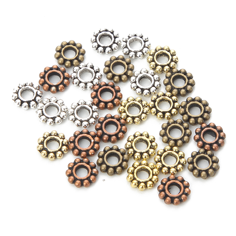 100Pcs/bag Daisy Wheel Flower Spacer Metal Beads For Jewelry Making DIY Bracelets Handmade Accessories