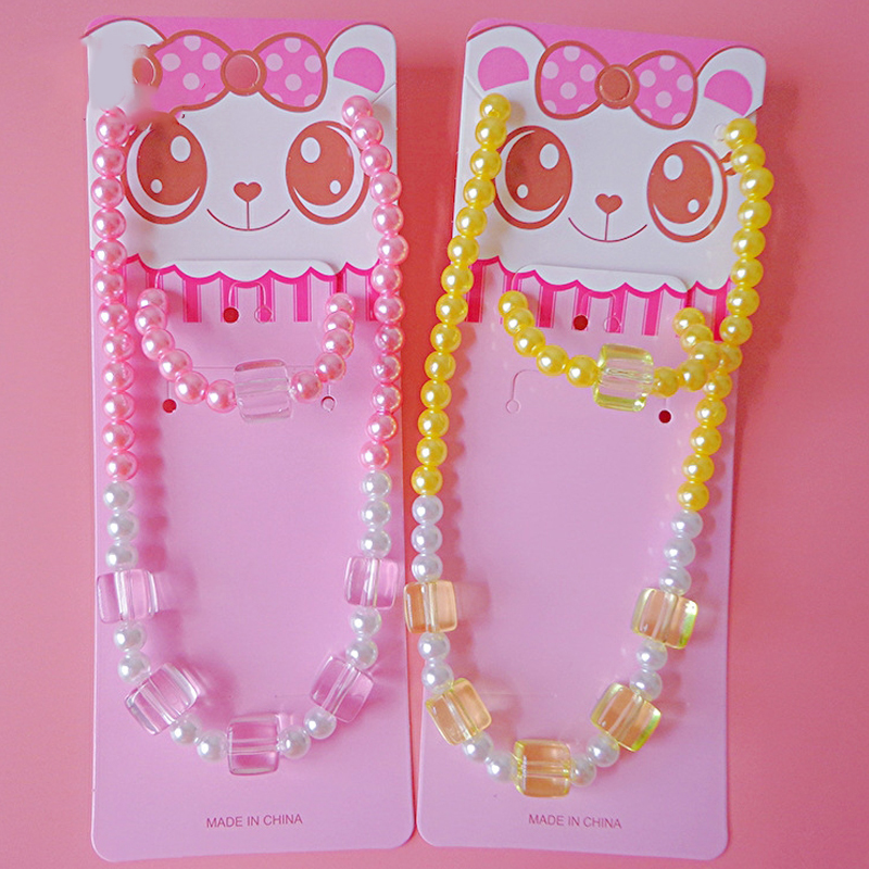 Newest Bead Square Shape Necklace Bracelet Set Cute Jewelry Children Neck Ornament