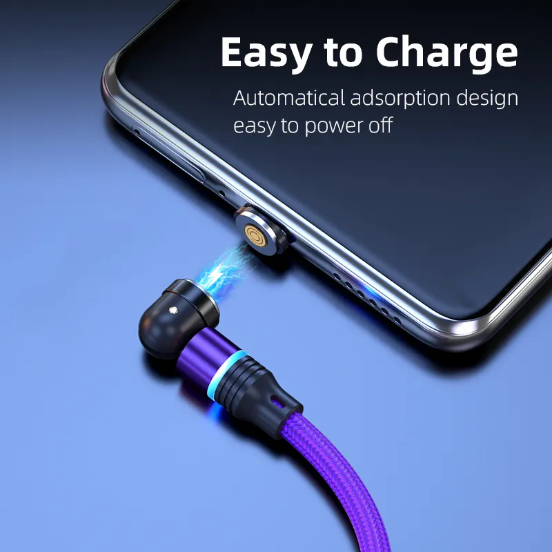 2021 Wholesale Magnetic 3 In 1 540 Degree Rotate Magnetic Cable Fast Charging Usb Cable Led Luminous Flowing Micro Data Cable