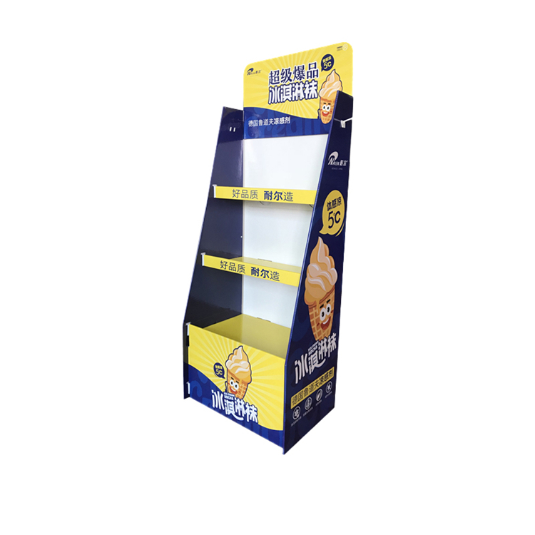 2021 Customized Printed Alone Paper Floor Display Cabinet Stand Shelf Counter Snacks