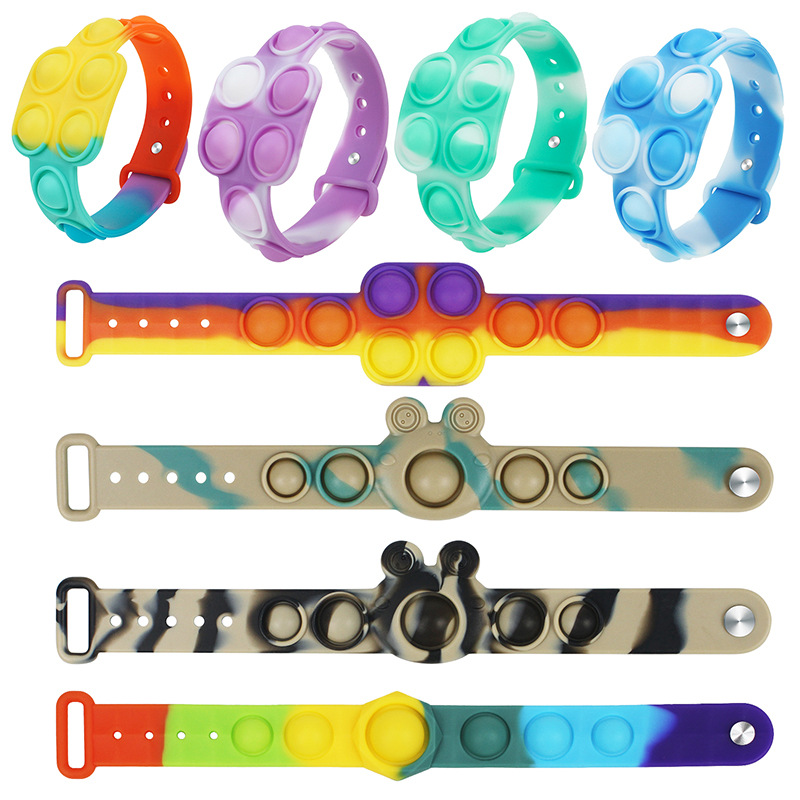 Silicone Sensory Tie Dye Toy Rainbow Push Stress Relief Sensory Wristband Toys Pop Fidget Bracelet for kids