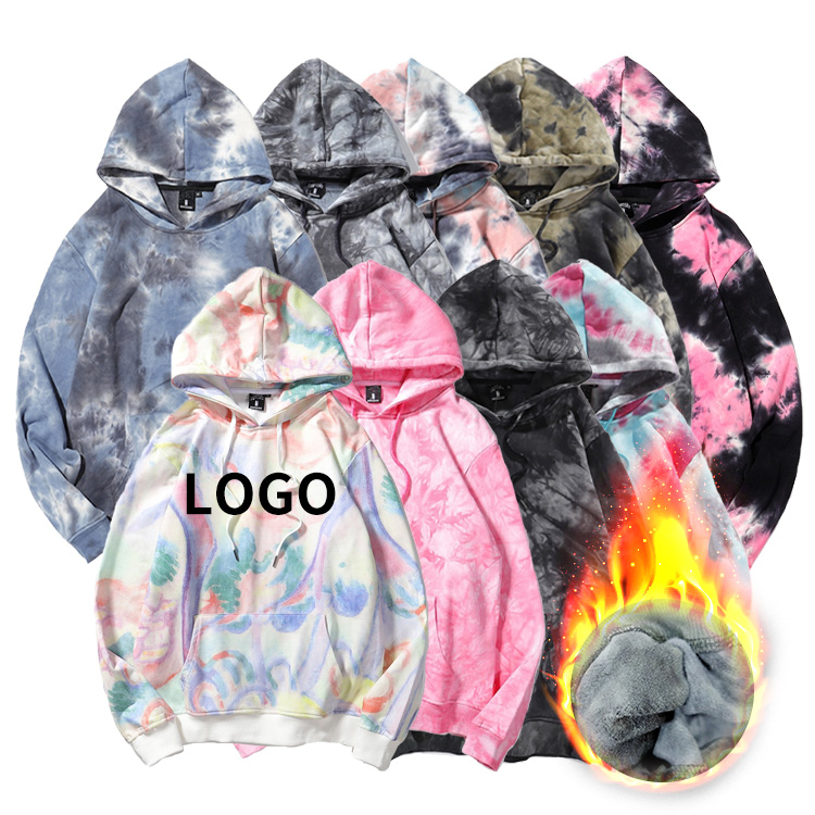 Wholesale High Quality Pink Blue Brown Black Unisex Cotton Candy Fleece Men Gym Tye Dye Tie Dye Hoodie Custom Hoodie