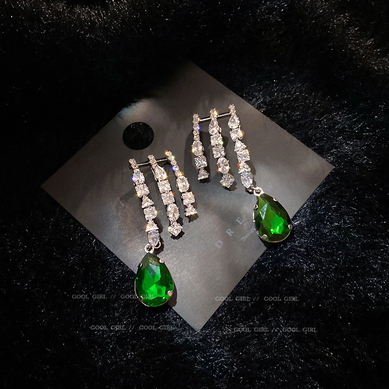 Jewelry 925 silver needle grandmother green water drop earrings geometric simplicity ornaments temperament design Earrings