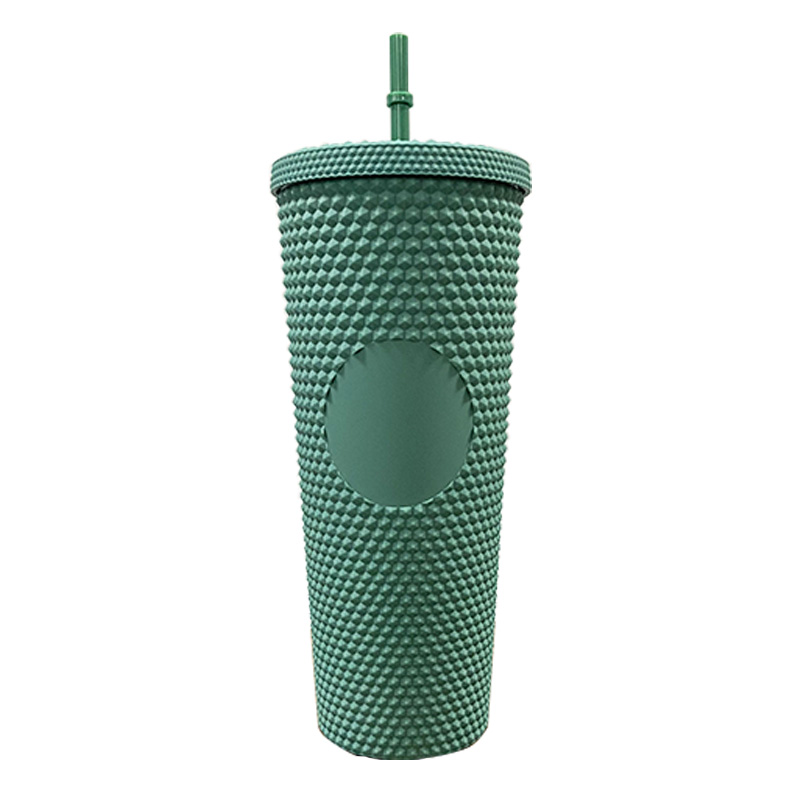 Изготовленные на заказ с двойными стенками коллекции сетки кружка 24oz матового пластика черного цвета с заклепками стакан чашки с соломинкой для жидкостей