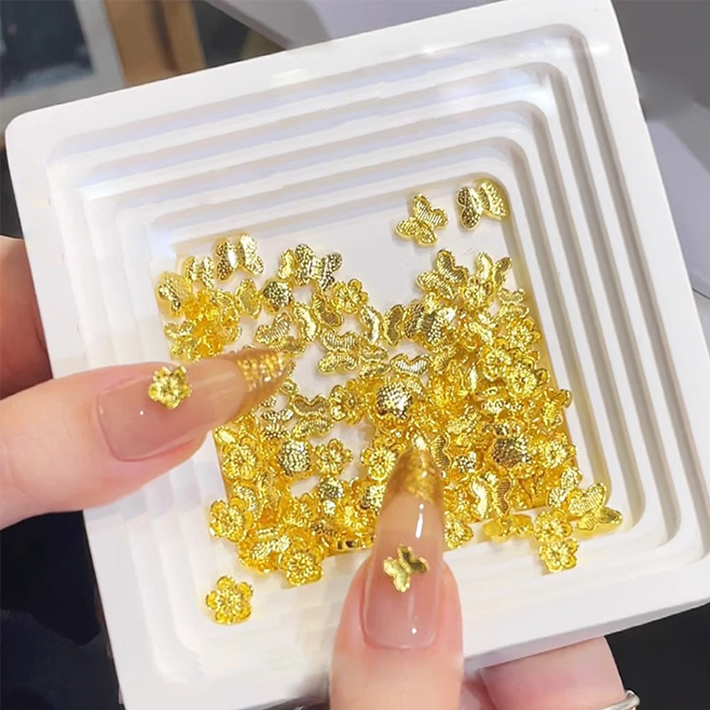 Custom Gold Nail Art Dream Crystal Butterfly Jewelry 3d Flowers Nail Accessories