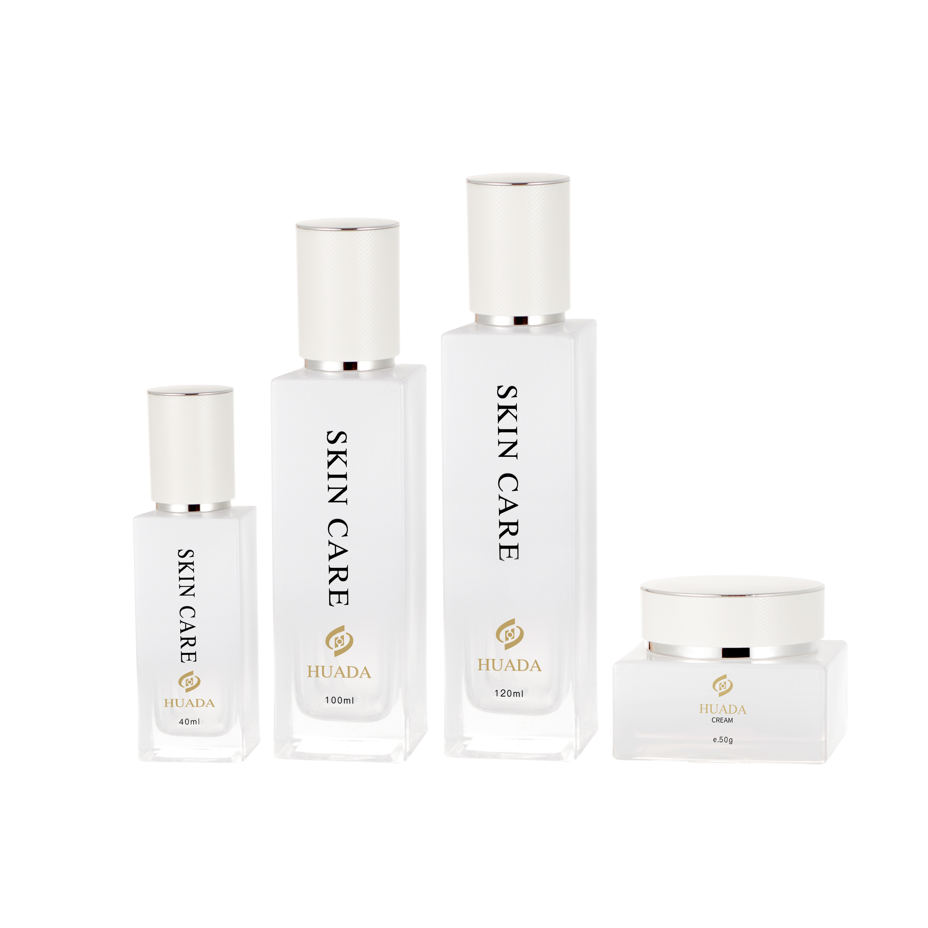 Skin care Package Lotion pump Essence Cream bottle Cosmetics Set series White square glass bottle perfume bottle