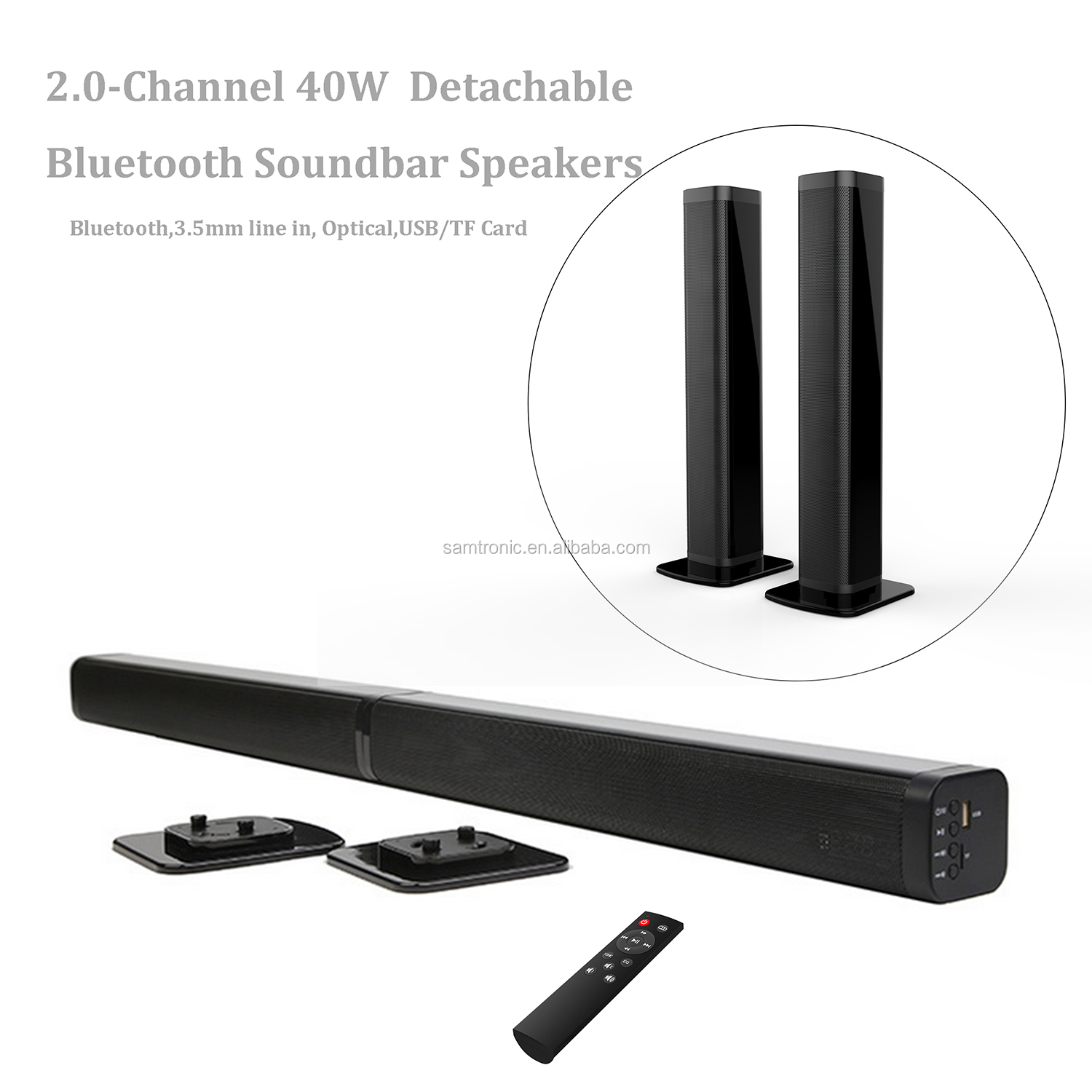 Samtronic 2019 amazon hot sale 2.0ch wireless soundbar speaker home theater sound bar for TV with USB/TF/Optical/AUX SM2120