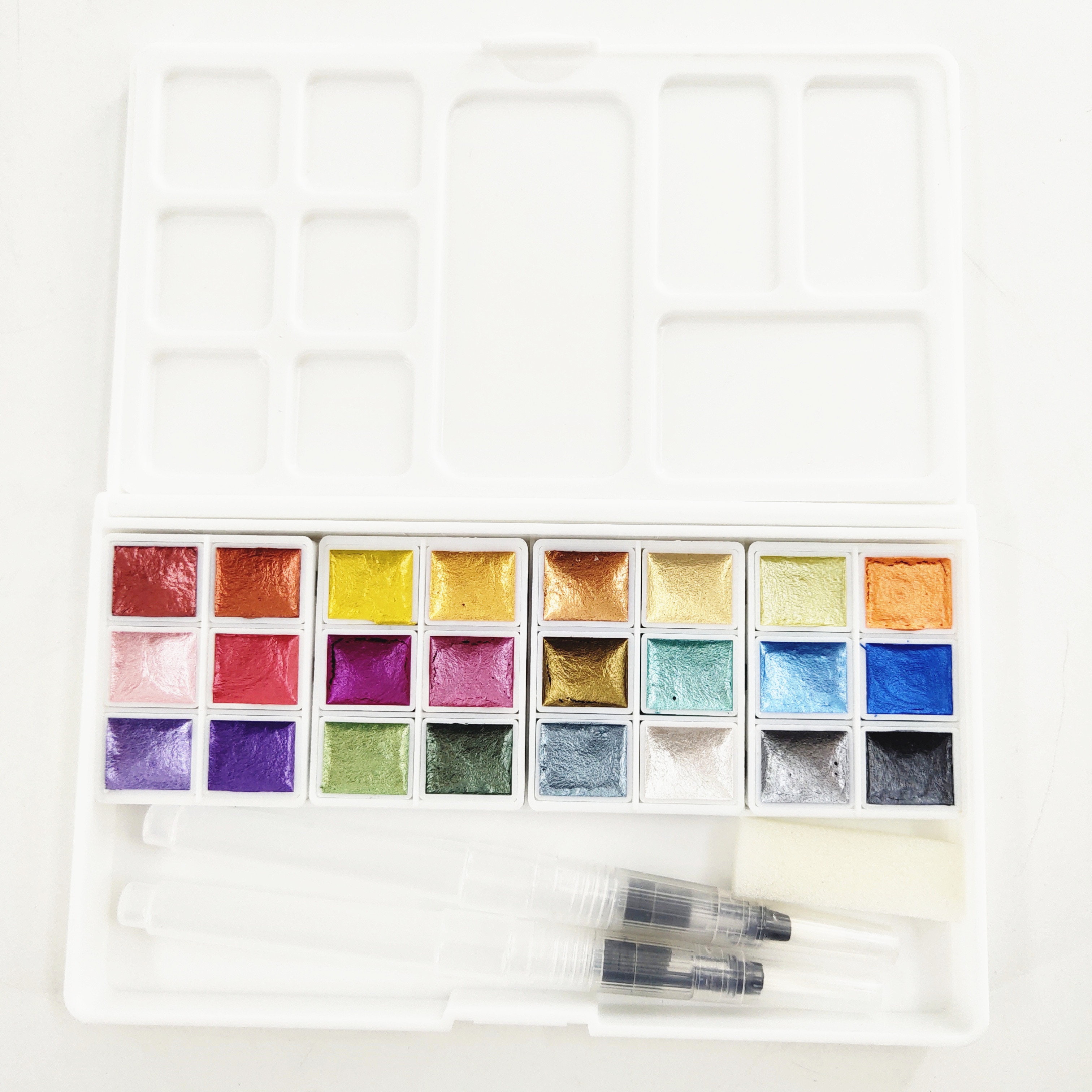 12/18/24/36 Kids Pocket Neon Solid Cake Half Pan Metallic Artist Watercolor Paint Set with Brush