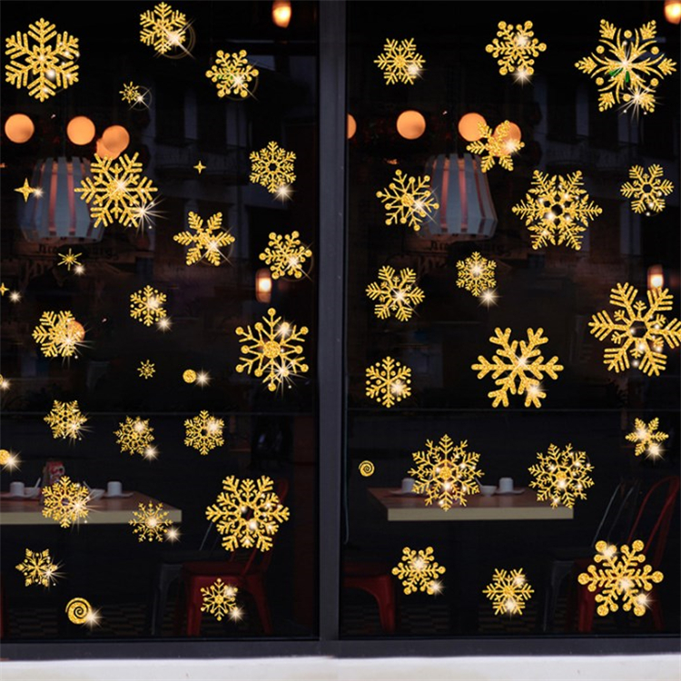Christmas Glass Stickers Glitter Gold Silver Snowflake Electrostatic Window Decorative Stickers Wall Door Stickers