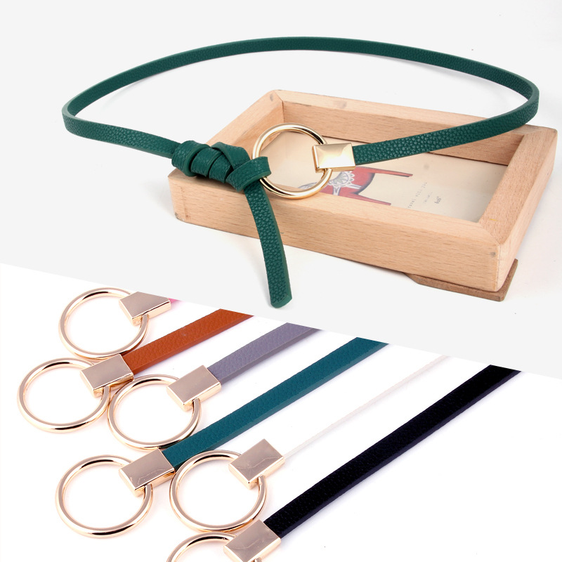 2024 New Korean Pu Thin Belt Decorative Dress Knotted Small Belt Ladies Round Buckle Belt