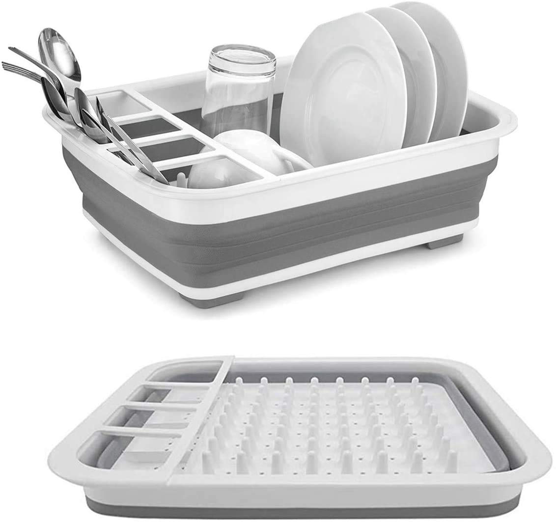 Portable Dinnerware Folding Washing Up Bowl Dish Tray Foldable Drying Rack Set Collapsible Dish Drainer with Drainer Board