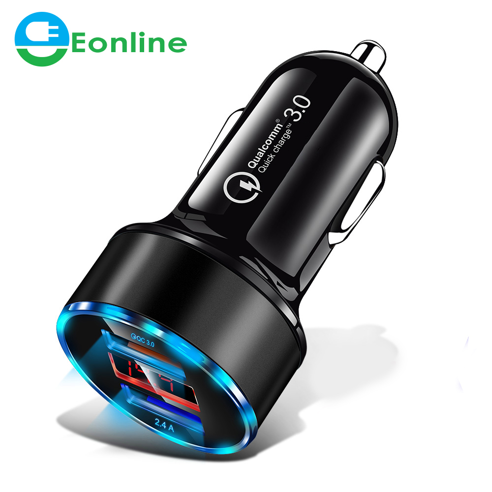 2-портный Dual USB ЖК-дисплей вертикальный прикуривателя устройство работающее от прикуривателя с 2 портами USB зарядное устройство автомобиля QC3.0 автоматическая зарядка адаптер для мобильного телефона автомобильное зарядное устройство