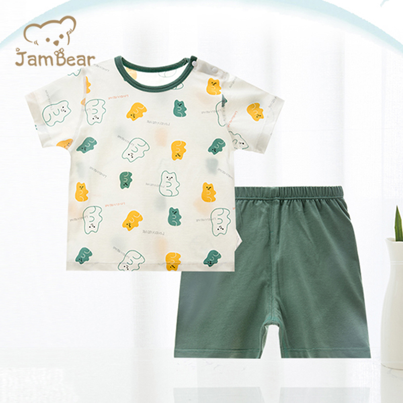 JamBear/комплект органической пижамы для малышей; Короткие комплекты для маленьких девочек; Пижама для новорожденных; Летняя короткая детская одежда для дома; Детские пижамы