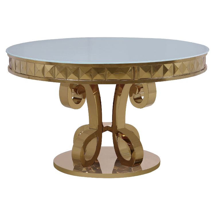 Wholesale Round Stainless Steel Gold Glass Desktop Wedding Party Event Big Banquet Hall Tables