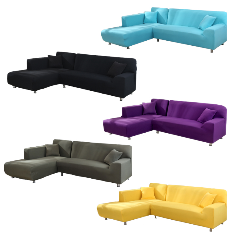 Гладкокрашеные Чистый цвет 5 Seater 7 кресла диван в форме буквы L крышку унитаза, набор, огранка из эластичного материала, растягивающаяся ткань 3-местный диван крышка