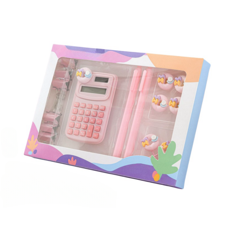 Calculator Desk Supplies Cute Stationary Comes With Long Tail Paper Clamp & Pens & Bookmark & Pushpin