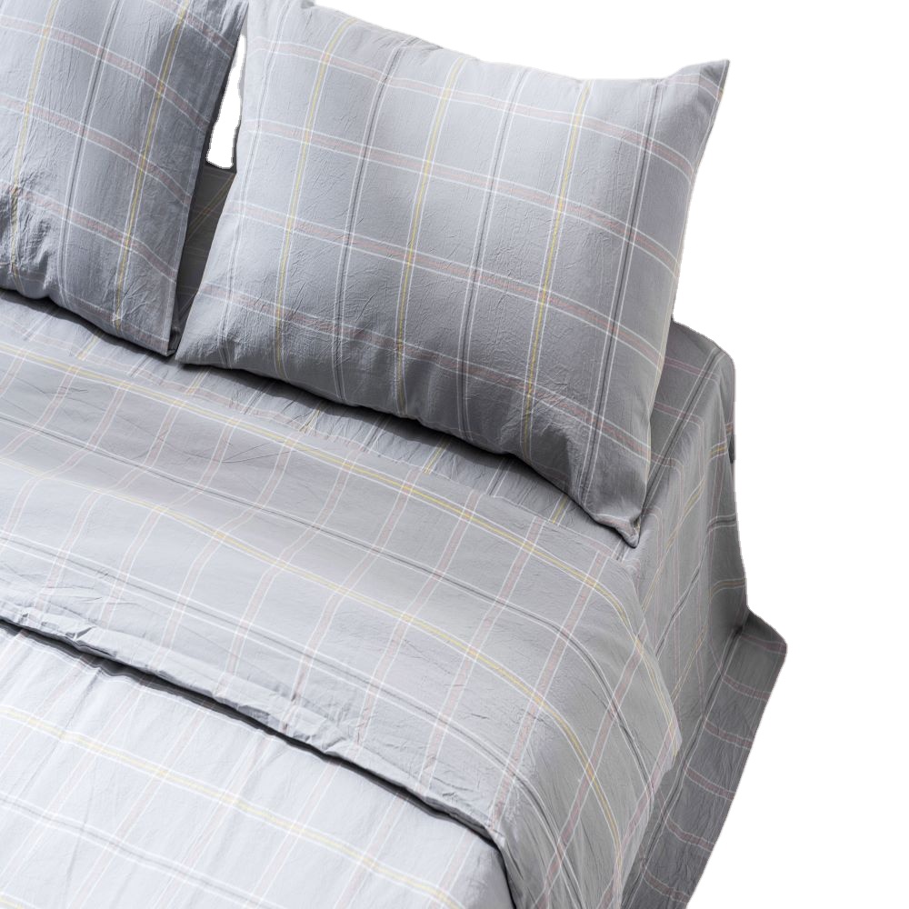 satin hotel bed sheets set cotton grey plaid beding sets soft washable sheet bed custom bedding for home and hotel use