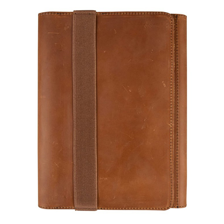 Businessmen student portfolio elastic band closing pu and cowhide leather trifold leather portfolio organizer