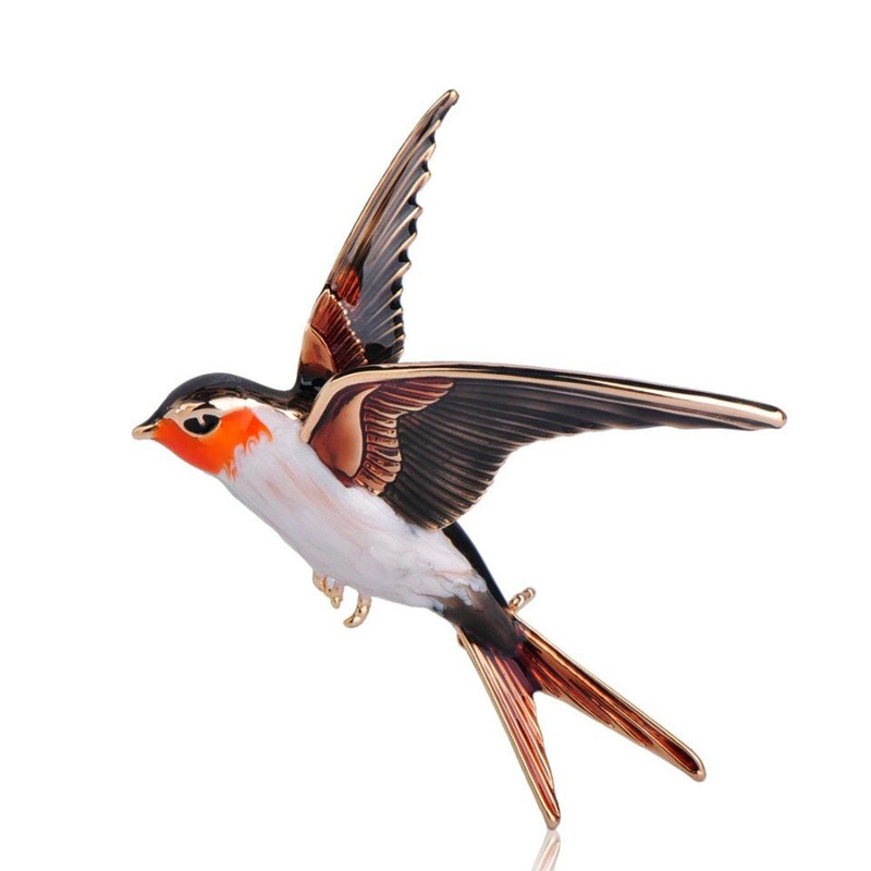Chinese Style Luxury Enamel Exquisite Brooch Pin Jewelry Little Bird Women Brooches