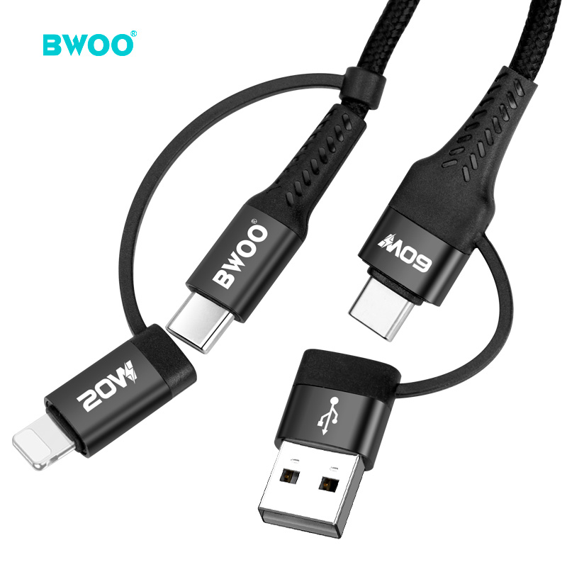 BWOO wholesale for iphone 12 pd 20w 4 in 1 usb charging cable nylon braided fast charging multi usb cable