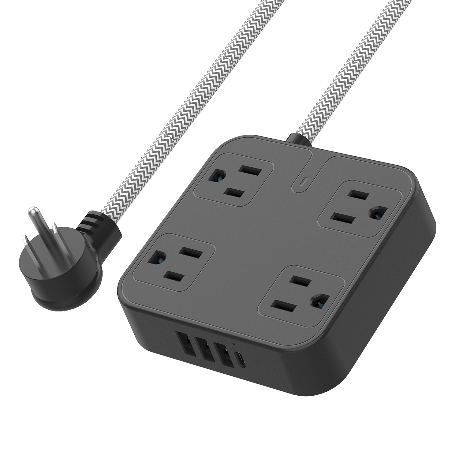 US Japan Power Strip with USB C Mountable Flat Plug Extension Cord with 4 Widely Spaced Outlets 3 USB Charger 5 FT Power Cord