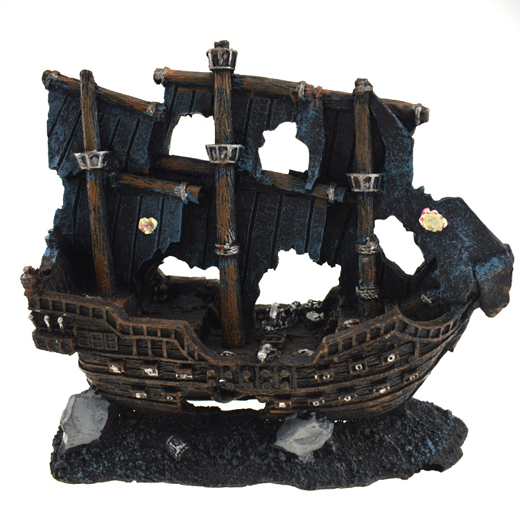 New Resin Home Aquarium Ornament Wreck Sunk Ship Aquarium Ornament Sailing Boat Destroyer Fish Tank Tank Aquarium Decoration