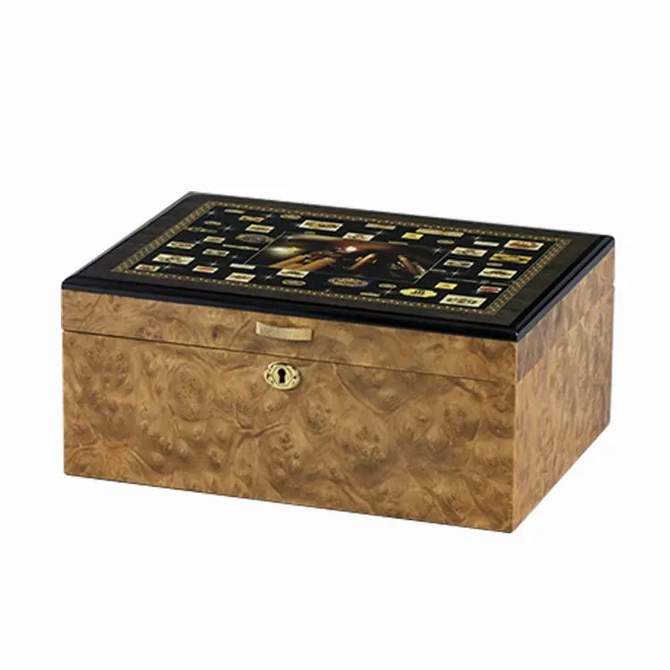 Cigar Wooden Box Luxury Wooden Mahogany Humidor Cigar Packaging Box With Key For Men